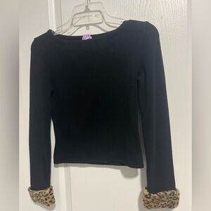 XOXO Black Top with Leopard Accents